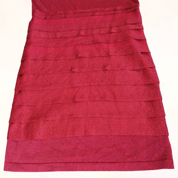 Carmen Marc Valvo Red HalfSleeve Stretch ScoopNeck Pleated Midi Sweater Dress XL - Picture 5 of 12